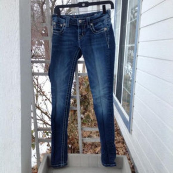 Miss Me Blue Skinny Jeans with Rhinestone Embellishments - Picture 4 of 8